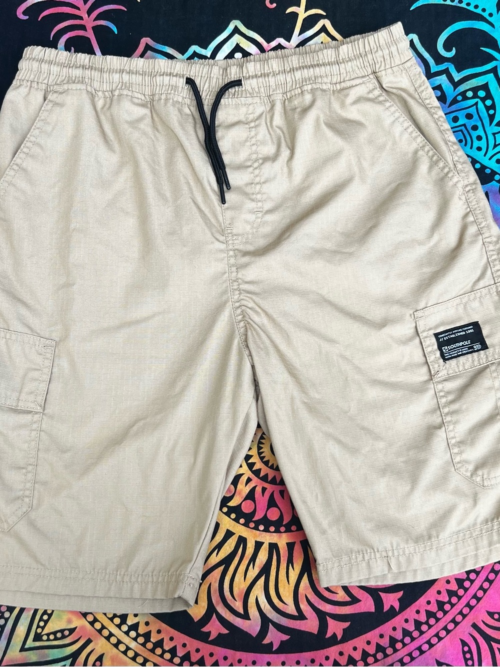 South Pole Men's Tan Cargo Shorts with Black Drawstring